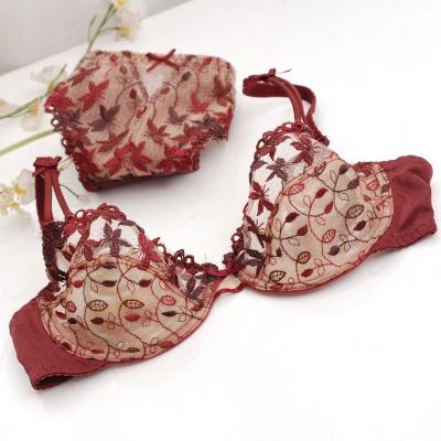 China Ultra-thin comfortable and breathable sexy cavity embroidery plus size lace women's bra set for sale