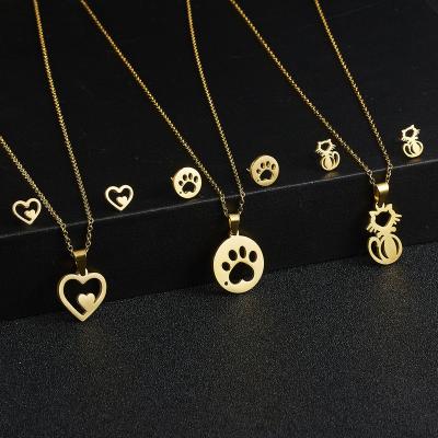 China Cute Titanium Citrine Dog Necklace Elephant Cute Citrine Dog Necklace Bubble Gum Paw Ladies Beach Queen Women Pendant Necklace Earrings Set for sale