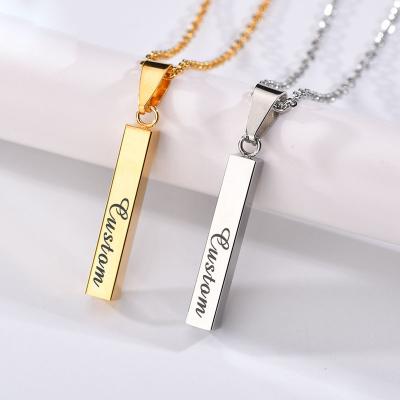 China Cute Solid Stainless Steel 10k Gold Plated SilverJewelry Name White Vertical Bar Link Chain Engraved Necklace En Women Or Bar Necklace for sale