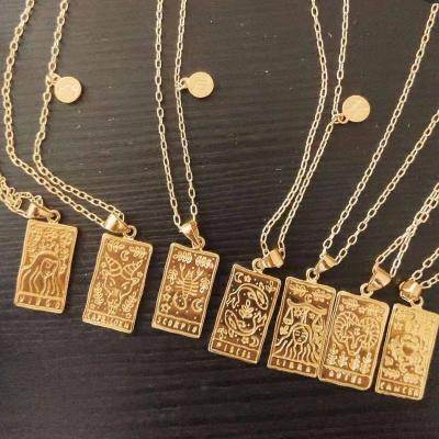 China FASHIONABLE Customized North Pluto Sun Lion Medal Gold Compass Stainless Steel Tarot Card Necklace 12 Constellation Horoscope Sign Zodiac for sale