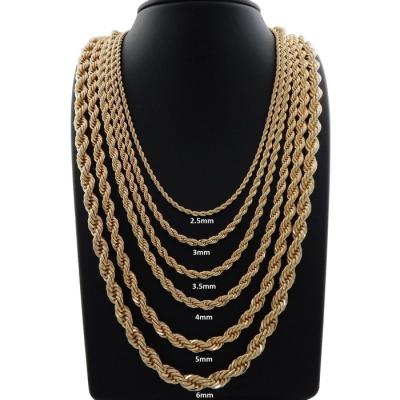 China Wholesale Hip Hop Mens 316l Stainless Steel Cable Franco Gold Necklace 14K 18k Gold Filled Twist Rope Chain Necklace for sale