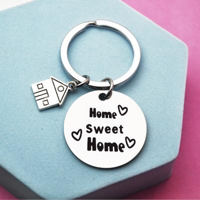 China Promotion Key Chain Stainless Steel Advertising Engraved Personalized Customs Office Pendant Round Key Chain Screen Start Soft Touch New Home Chain For Housewarming Gifts for sale