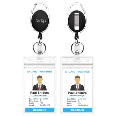 China Business Advertising Promotional Gifts Heavy Duty Retractable Badge Holders with Carabiner Reel Clip and Vertical Style Clear ID Card Holders 24 in. thick pull rope for sale