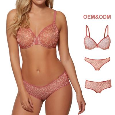 China Custom Manufacturer Pink Leopard Print Spandex/Polyester/Thong Women's Sexy Bra Women's Sexy Lingerie Bra And Boyshort Panty Brief Sets Sheer Panties for sale