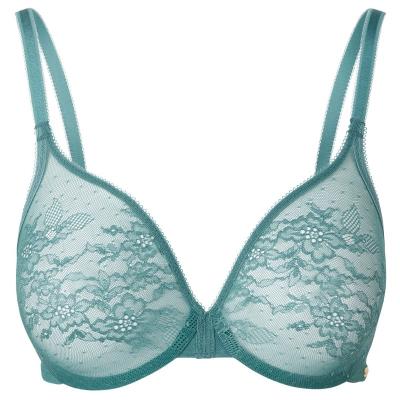 China Custom Nylon/Cotton OEM ODM Logo Lace Jade Sheer Mesh Molded Sexy Lingerie, High Quality Ladies/Women Plus Size Bra and Brief Sets Bra for sale