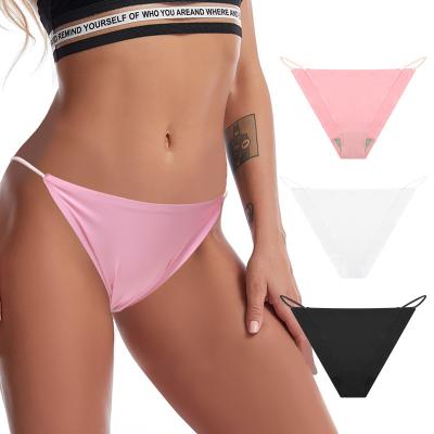 China Factory Wholesale Antibacterial Cotton Thong Women's Sexy Underwear Custom Low Waist Ice Silk Logo Panties for sale