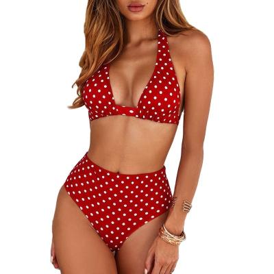 China 2022 Breathable Sexy Halter Dot Print Bikini Swimwear Women High Waist Push Up Beach Female Wear Bikini Set Swimwear Biquini Swimsuit for sale