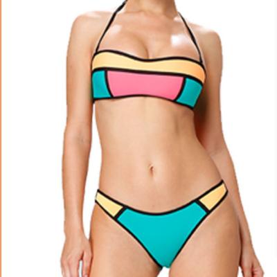 China New Arrival Fashionable Original Three-color Plus Size Neoprene Stitching Sexy Bikini Set Girls Swimsuit for sale