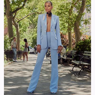 China 2022 New Anti-wrinkle Women's Business Wear Fashion Satin Collar One Button Suit + Micro Flare Pants Suit Two Piece Set for sale