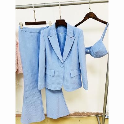 China latest Anti-wrinkle design three piece business wear office blue blazer cheap ladies suit elegant women suits for sale