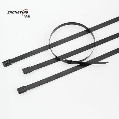 China New Brand 4.6*150mm Plastic Steel Self-locking Type Sprayed 316 304 Stainless Steel Black Epoxy Coated Cable Ties for sale