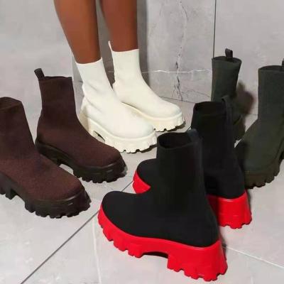 China Breathable Winter Women Boots Sock Boots Female Slip On Chunky Ankle Ladies Platform Boots From Manufacturer for sale