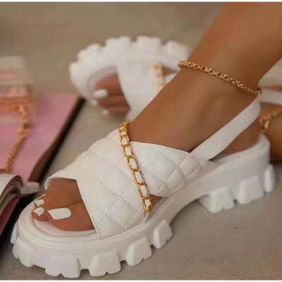 China Fashion Trend Beach Women Sandals Peep Toe Metal Chain Flat Ladies shoes Thick Soled Female Casual Shoes Big Size for sale