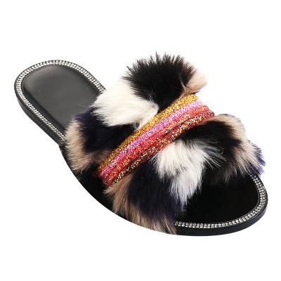 China Hard-Wearing Big Size Home Furry Women Slippers flat shoes House Fur Female Slides Indoor outdoor Ladies footwear for sale