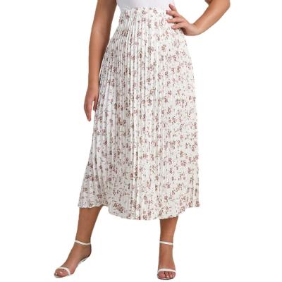 China Hot dry cleaning summer floral print pleated temperament commuter a-line bust plus size white long casual pleated skirt for sale