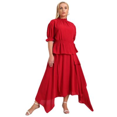 China High-neck temperament dry cleaning new arrival large size long skirt women's two-piece suit solid color irregular red elegant dress for sale