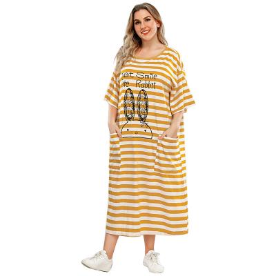 China Dry cleaning 2022 spring and autumn fat women's pajamas cartoon loose rabbit with short sleeve pocket robe plus size ladies nightgown for sale