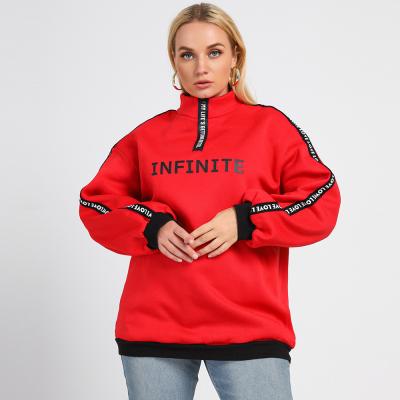 China High Quality Viable Collar Long Sleeve Urban Casual Women's Comic Clothing Letters Red Winter Plus Size Ladies Sweatshirt for sale