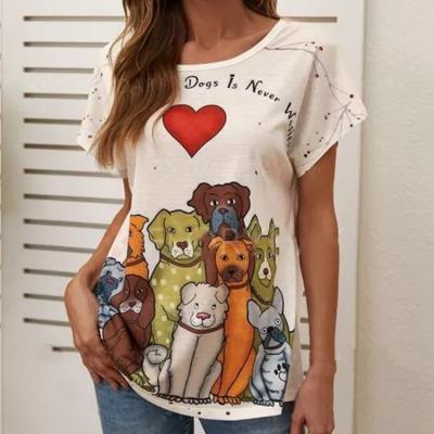 China 2021 Anti-wrinkle fashion ladies t-shirt cute and funny T-shirt dog street animal painted top for sale