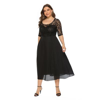 China hot sale Anti-wrinkle 2021 plus size maxi women dress long chiffon round lace collar dress dress for sale