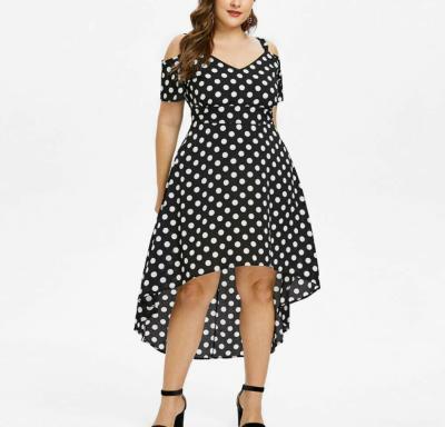 China Viable Sweet Style Plus Size Women's Large Size Strapless Strapless Zipper Short Sleeve Swing And Elegant Irregular Polka Dot Dress for sale