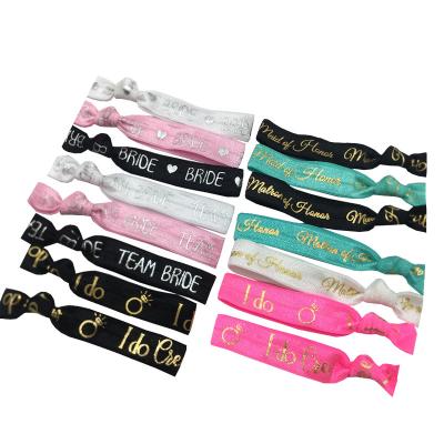 China 500pcs European And American Style Gold Silver Foil BIRDE Hair Link Bracelet Wedding Bangle Nurse Of Honor Rubber Band I CREW Printed Ponytail Holder for sale