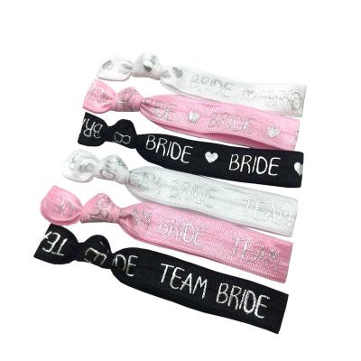 China 500pcs Nylon Spandex Assorted Colors Team Bride Printed Fold Over Printed Fold Over Elastic Hair Band Wedding Wristband Bracelet Silver Ponytail Holder for sale