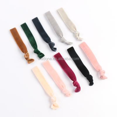 China 1cm Stretch Nylon Spandex Velvet Hair Tie Knotted Elastic Wrist Band Girls Ponytail Holder Bracelet 14 Colors for sale