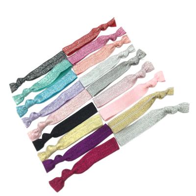 China Headwear 18 colors 200pcs hair tie ENEMY ribbon bracelet girls ponytail holder glitter shiny elastic silver metallic gold hair band for sale