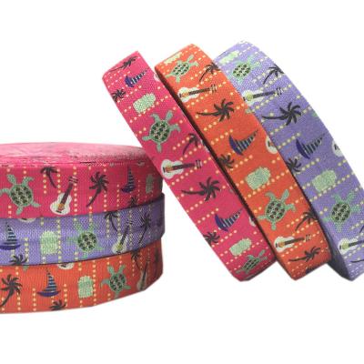 China 100Yards Printed Guitar Palm Tree Elastic Sailboat To Fold Over Turtle Beach Party ENEMY Elastic Ribbon For DIY Hair Accessories Gift Strap for sale