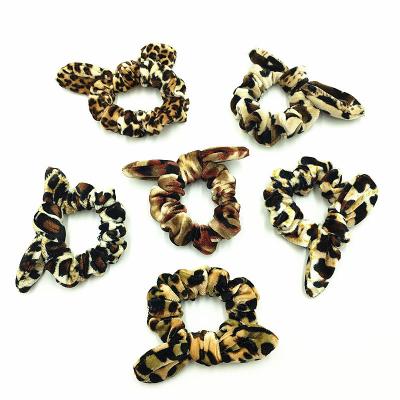 China Bunny Ear Scrunchies Ponytail Holder Elastic Scrunchies Girls Velvet Headwear Leopard Hair Band Head Use 50 Pcs/lot 6 Colors for sale