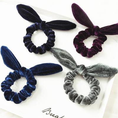 China Velvet Cloth+Nylon 100 PCs/Lot Good Quality Velvet Bunny Ear Scrunchies Soft Rabbit Ear Hair Ponytail Band Elastic Backing 10 Colors for sale