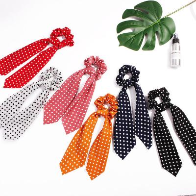 China Fashion Lady Scrunchies Scarf Polka Dot Flower Print Scrunchie Hair Scrunchie Hair Tie Headwear 50 Nylon Chiffon Fabric + 50 Pcs Colors for sale