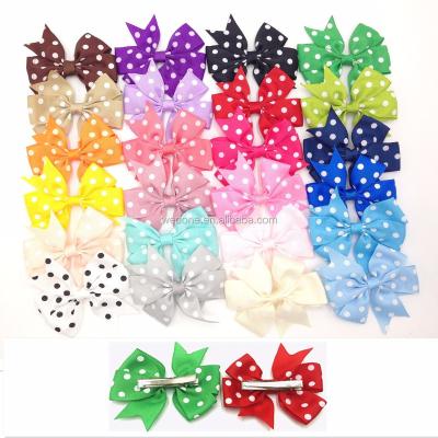 China Handmade Dot Bow Hair Clip Girls Grosgrain Clip Bow 100Pcs 24 Material Polka Colors Boutique Friendly Kids Barrette Hair Accessories for sale