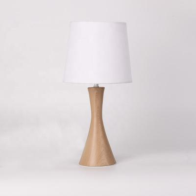 China Modern new arrival natural wood fabric shade touch e27 switch led desk table lamp for bedroom for sale