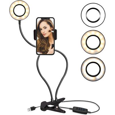 China Mini Flexible Live Stream Clip / Makeup Table Style Selfie Ring Light Cell Phone Holder Stand for sale