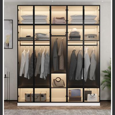 China Waterproof Modern Custom Modular Armoire Walk In Cabinet Wardrobe Aluminum Profile Frosted Glass Bedroom Wardrobes Cabinet for sale