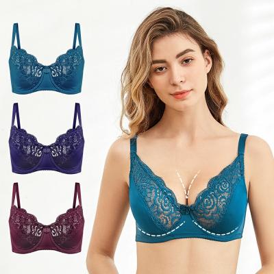 China French Bra QUICK DRY Adjustable Underwear Chest Small Gathering Lace Solid Slim V Bow Sexy Deep Section Bras Wholesale for sale