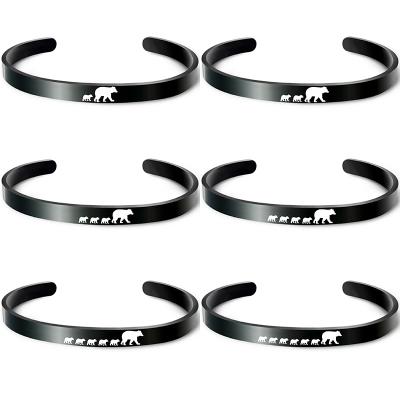 China Wholesale 316L Stainless Steel Family Bracelet Lead Free Nickel Free Mom Bear Black Cuff Opening Bangle Jewelry Mother's Day Gift Sweet Bangle for sale