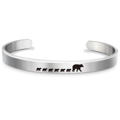 China Wholesale 316L White Lead Free Nickel Free Stainless Steel Single Cuff Bracelet Engraved Mom Bear Bracelets Jewelry Mother's Day Gift Bracelet for sale