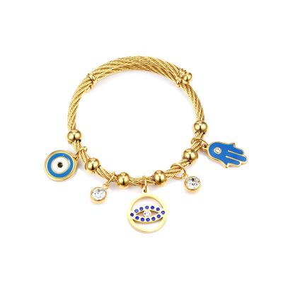 China 14K Gold Stainless Steel Blue Eyes Bracelets Muti Evil Eyes Fatima Hand Crystal Charms Bracelet Wome Environmental Friendly Antique Turkish Jewelry for sale