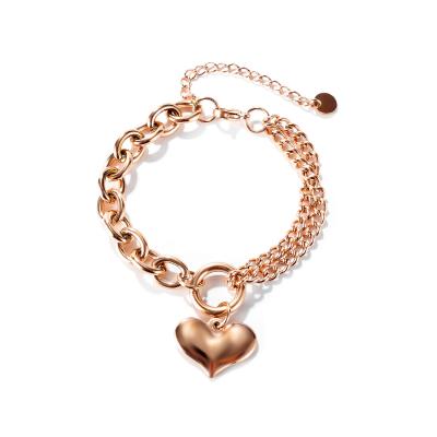 China Hot Selling Environmentally Friendly Stainless Steel Ladies LOVE Steel Silver Rose Gold Chain Titanium Women Bracelets HEART Charm Bracelets for sale