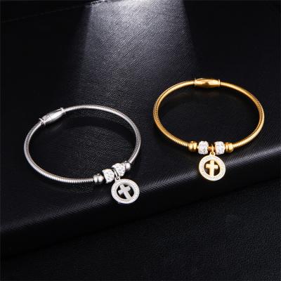 China Custom Magnetic Cross Stone Design Gold Bangle Bracelet Environmental Friendly Exquisite Stainless Steel Pendant Magnetic Jewelry for sale