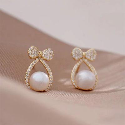 China Korea Environmental Friendly Popular Simple Personality 925 Needle Gold Pearl Silver Drop Earrings Star Diamond Geometric Retro Girl Stud Earrings for sale