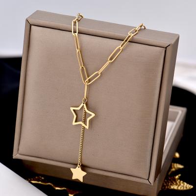 China Steel Geometric Female Five-pointed Color Chain Star Titanium Star Korea Tassel Clavicle Soft Single Collar is Environmentally Friendly Necklace for sale