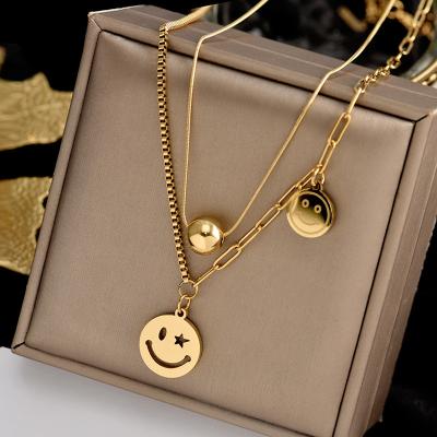 China 2pcs/set Luxury Double Two-Way Steel Fashionable Minority Environmentally Friendly Titanium Newest Use Insist Face Transfer Clavicle Chain Smile Necklace for sale