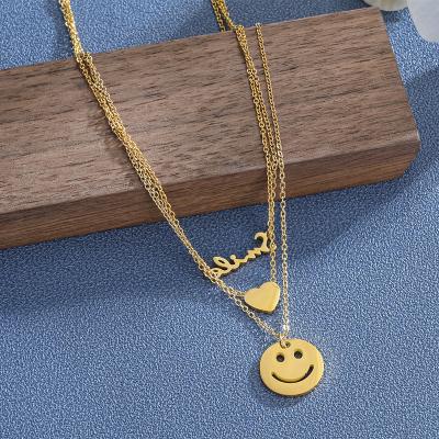 China Newest Ins Style Fashion Temperament Smile Love Clavicle Chain Female Charm Necklace Environmentally Friendly Three Layers Trendy Titanium Steel Necklace for sale