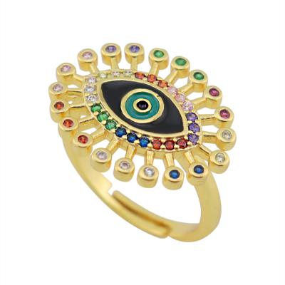 China 2021 Fashion Real Evil Eyes Gold Plating Copper Environmental Friendly Western Rings Micro-inlaid Adjustable Zircon Rings for sale