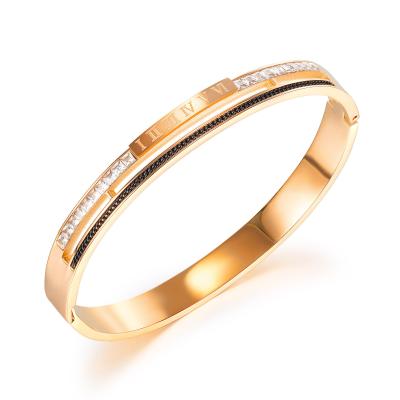 China 2021 High Quality Lead Free Nickel Free Rose Gold Charm Cuff Bangle Zircon Bangle 316L Stainless Steel From China Factory For Women for sale