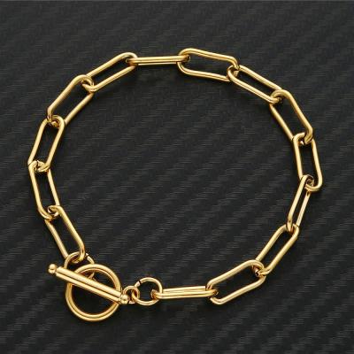 China Environmental friendly wholesale simple men and women 18k gold plated stainless steel paperclip bracelet titanium steel OT hug chain bracelets for sale